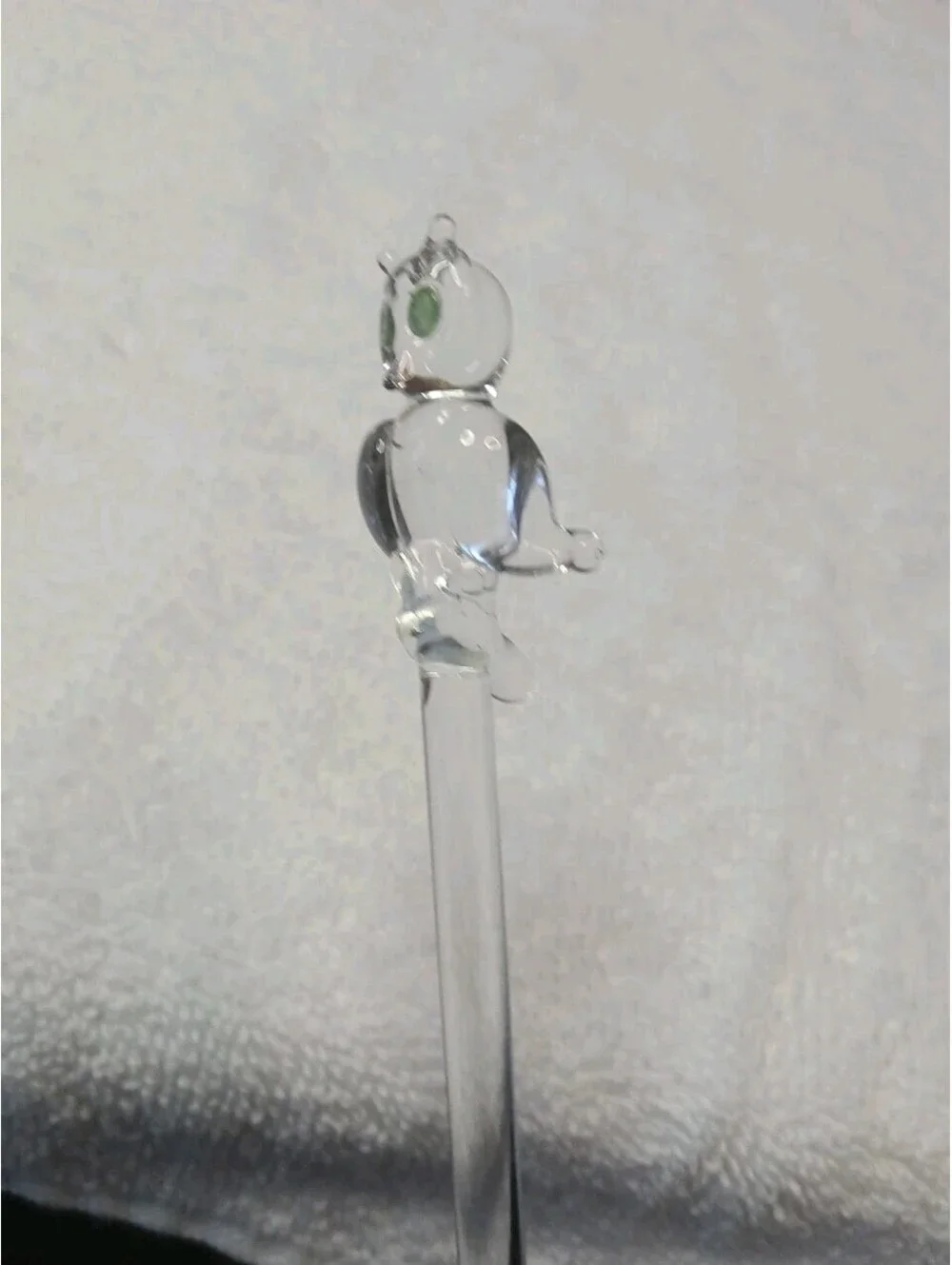 Vintage Mid-Century Hand-Blown Art Glass Owl Swizzle Stick – Green Eyes